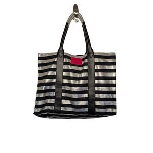 Victoria's Secret Women Handbags, Metallic Silver & Black Weekender Tote Bag